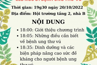 THÔNG BÁO SINH HOẠT CLB NGƯỜI BỆNH UNG THƯ VÚ